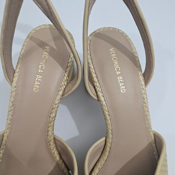 Veronica Beard Danika Sandal Women 9 Natural Raffia Woven Block Heel Ankle Strap - Picture 8 of 14